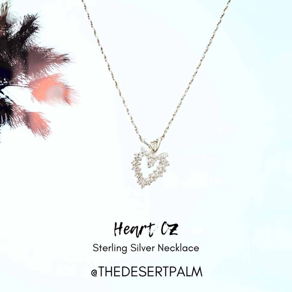 Sterling Silver CZ Heart Pendant Necklace 18" | Dainty Sparkly Necklace